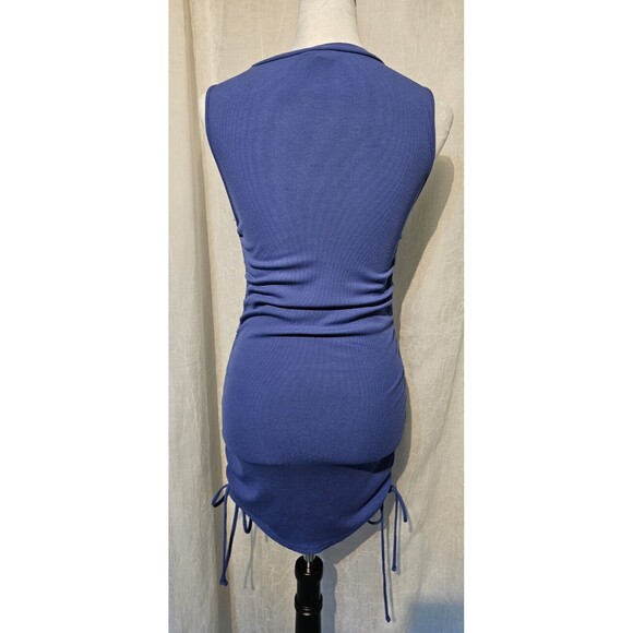 BB Dakota Steve Madden Sleeveless Bodycon Dress Women's Large Blue Side Ruched - Picture 2 of 4